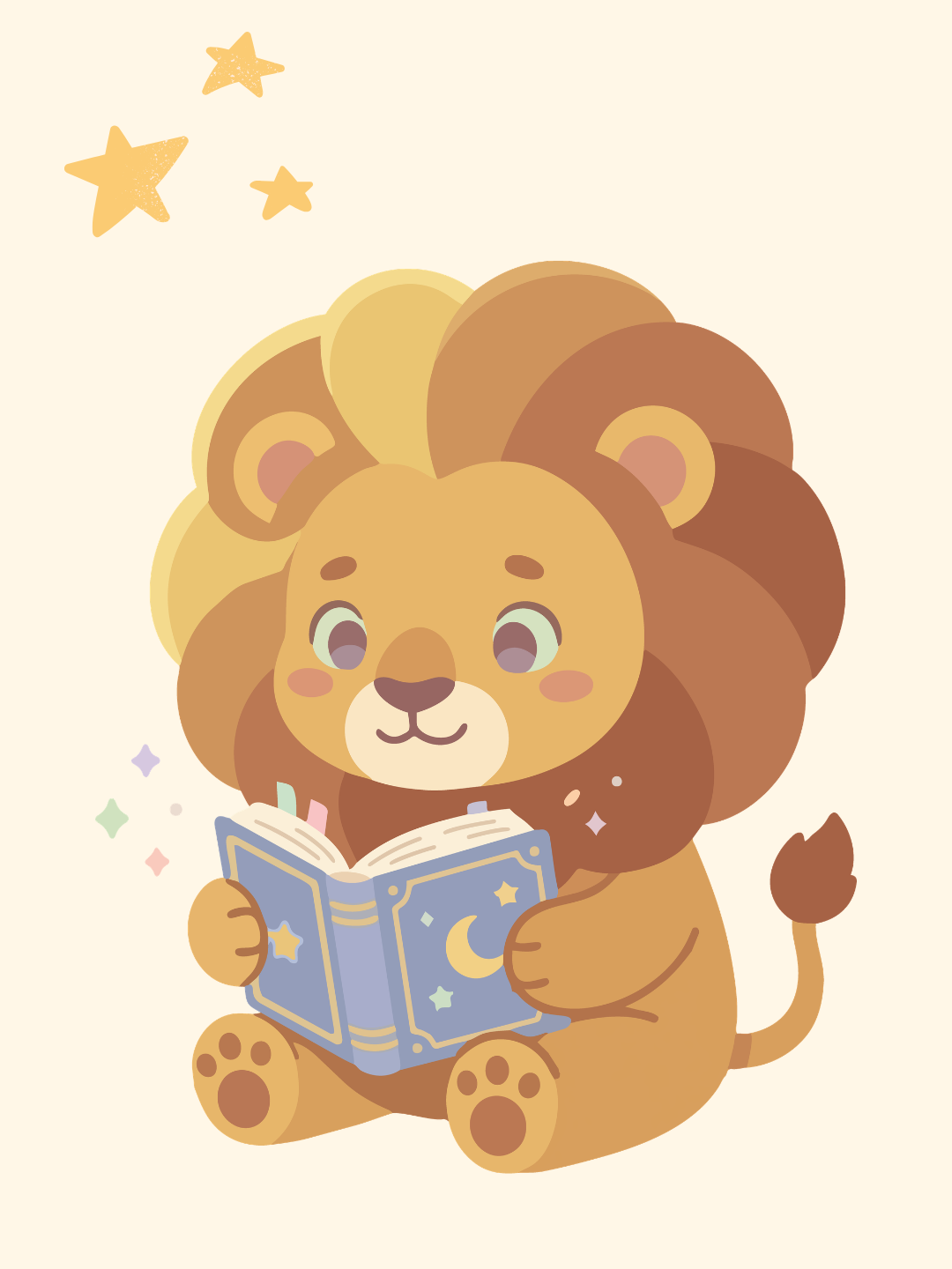 Sensory Storytime flyer - a lion reading a storybook